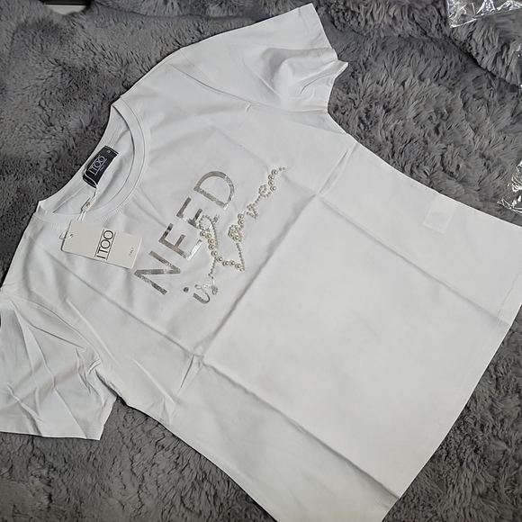 ITOO White pearls T-Shirt made in Italy Size : M - Picture 3 of 6